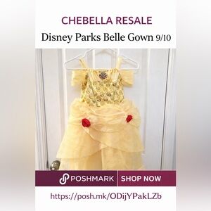 Disney Parks Castle Collection Belle Gold Princess Costume Gown kids 9/10 EUC
